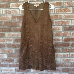 Lavender Brown Snakeskin Print Mini V Neck Dress XS Brown